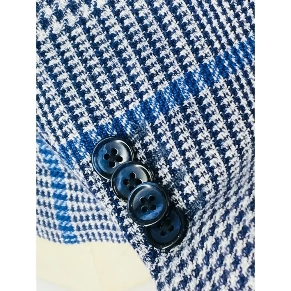42R LBM 1911 Italy Mens 2 Bttn Blazer Sport Coat Glen Check Blue Gray Italy 52R